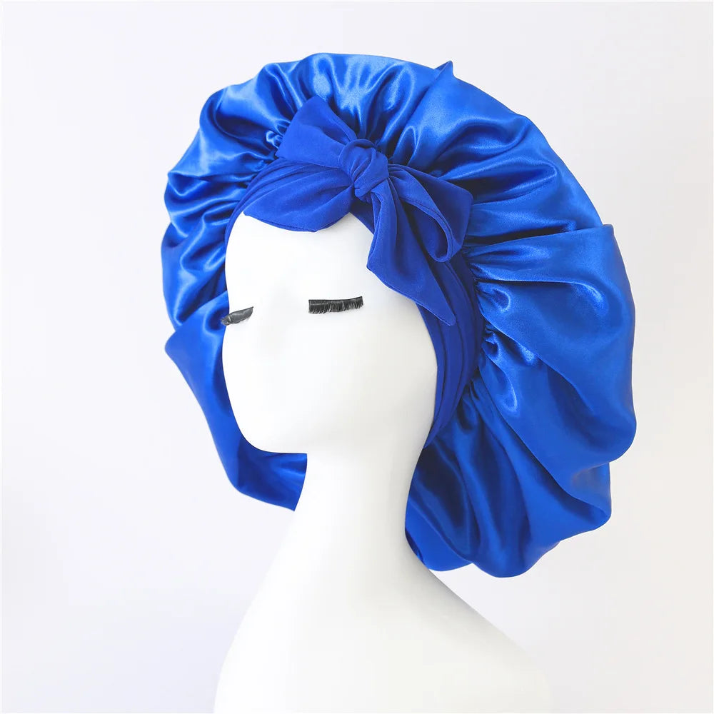 Women Spandex Wide Stretchy Satin Tie Bonnet