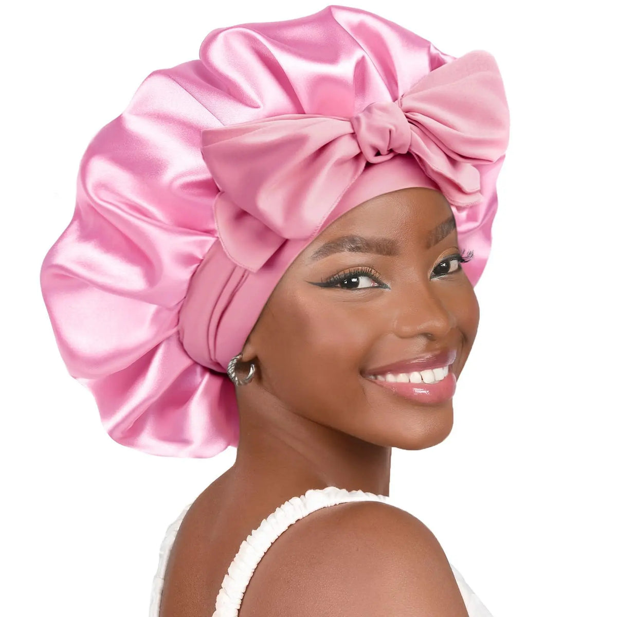 Women Spandex Wide Stretchy Satin Tie Bonnet