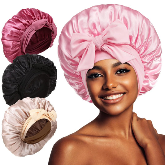 Women Spandex Wide Stretchy Satin Tie Bonnet