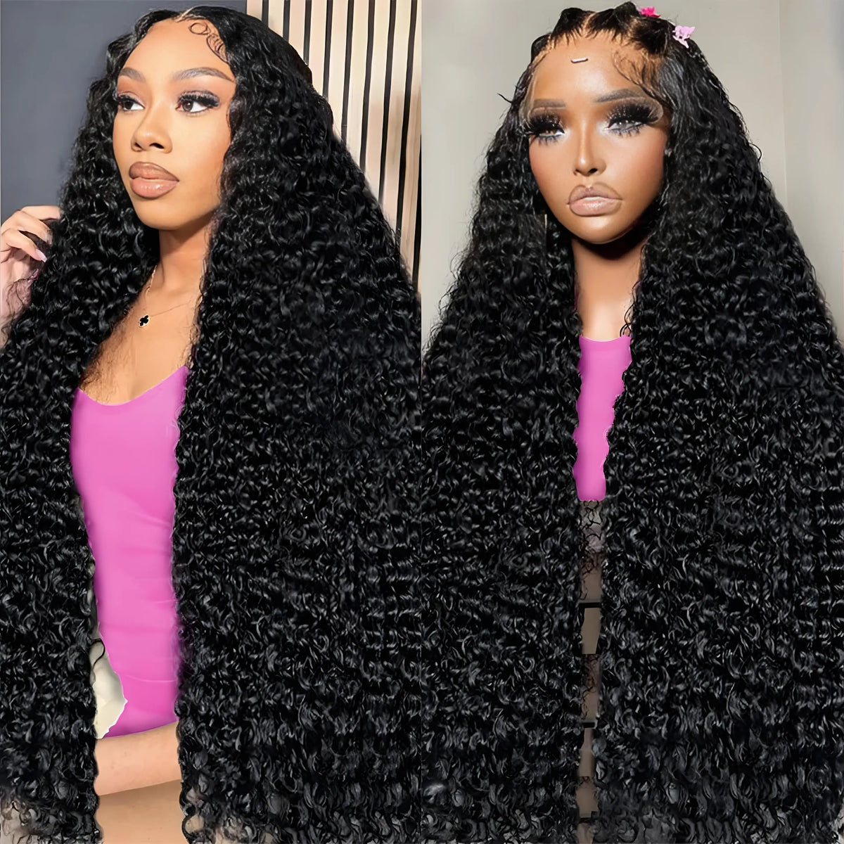 250 Density Deep Wave Loose 46 Inch Hd Transparent Brazilian Curly Wig