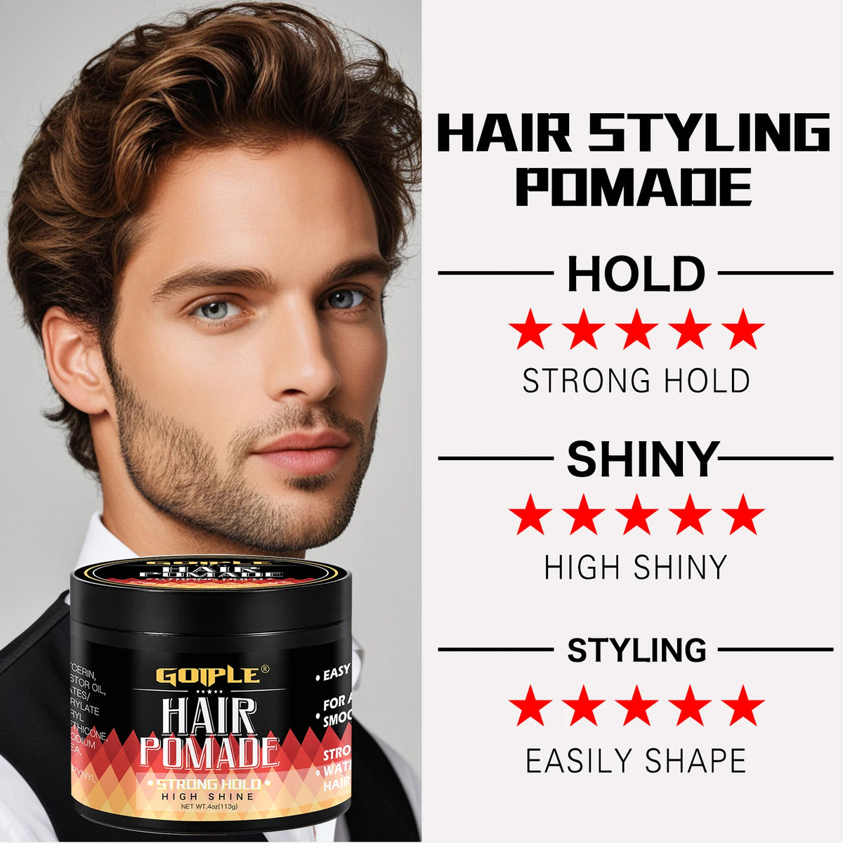113g Men Hair Pomade High Shine Hair Styling Gel Wax Cream