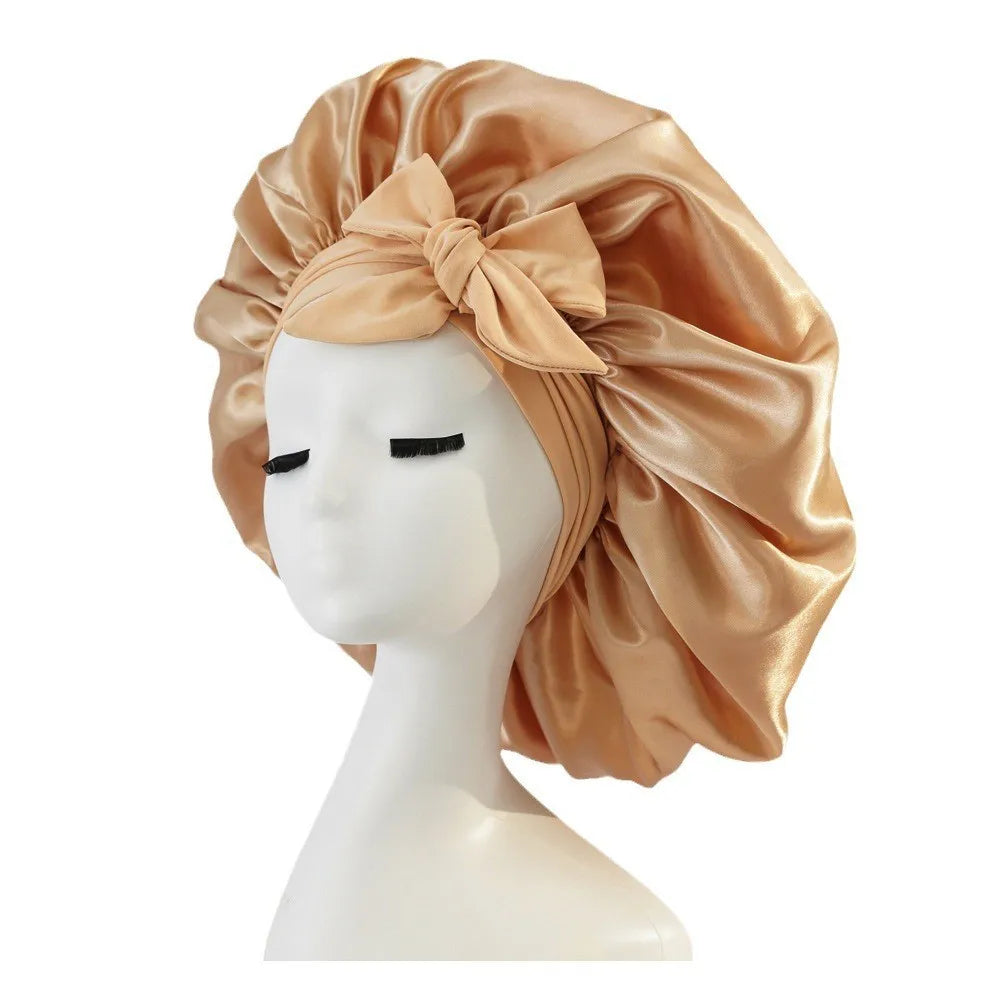 Women Spandex Wide Stretchy Satin Tie Bonnet