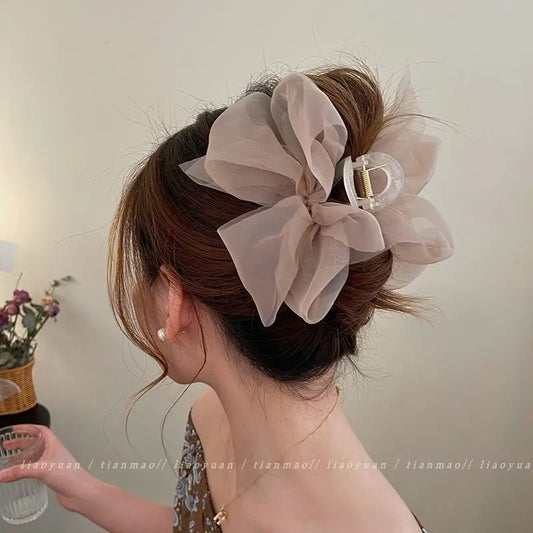 Elegant Mesh Bow Grip Clip for Girls