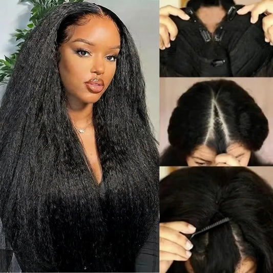 30 32 Inch Long Kinky Straight U Part Wigs Human Hair