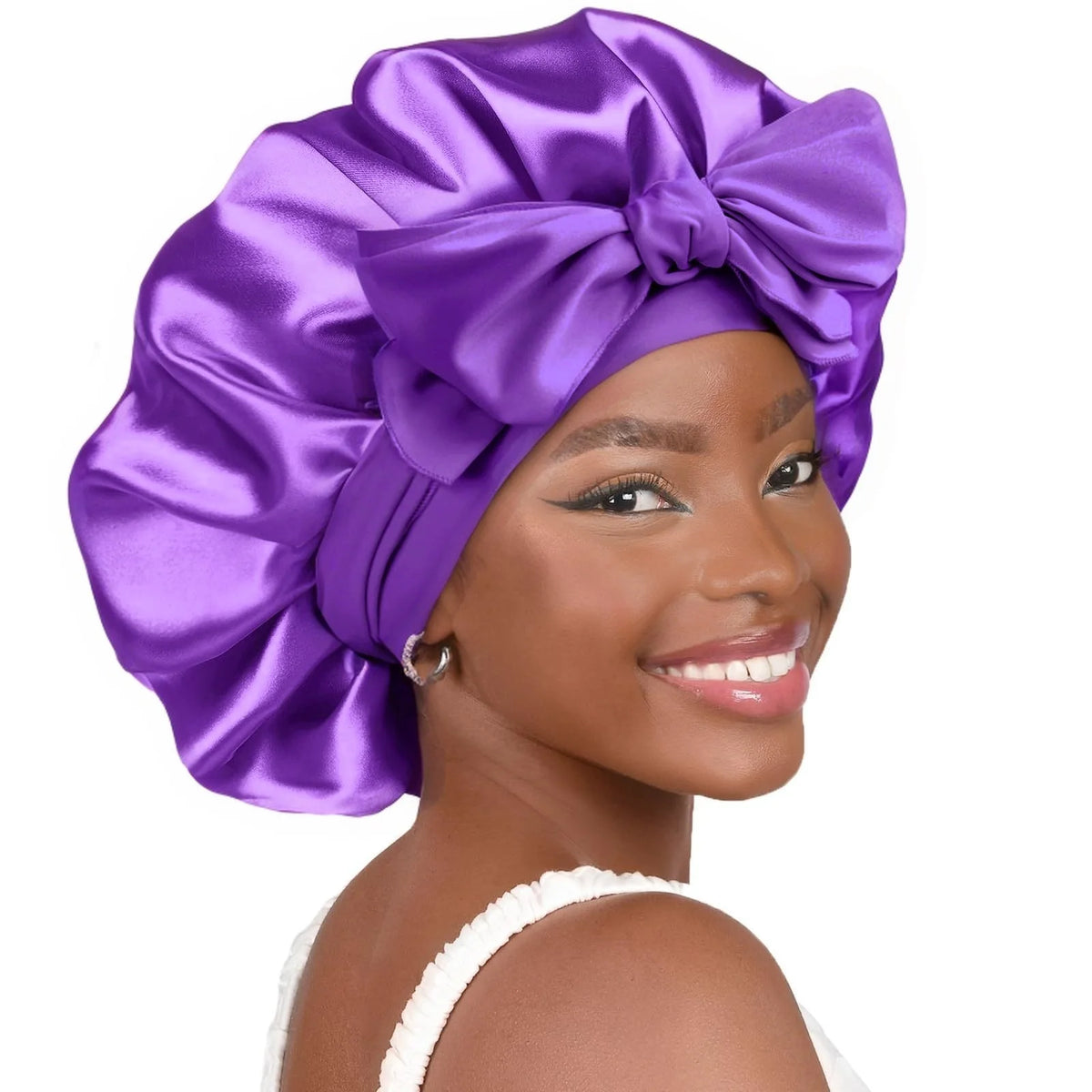 Women Spandex Wide Stretchy Satin Tie Bonnet