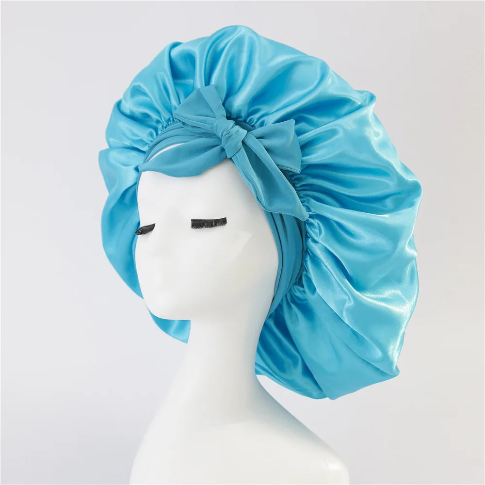 Women Spandex Wide Stretchy Satin Tie Bonnet