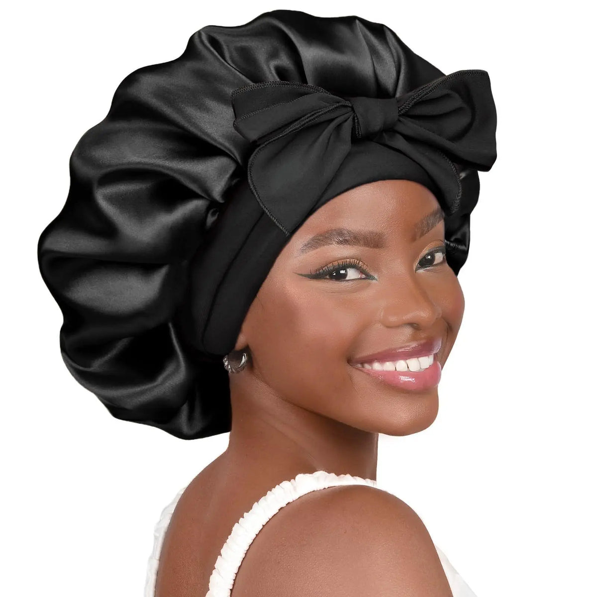 Women Spandex Wide Stretchy Satin Tie Bonnet