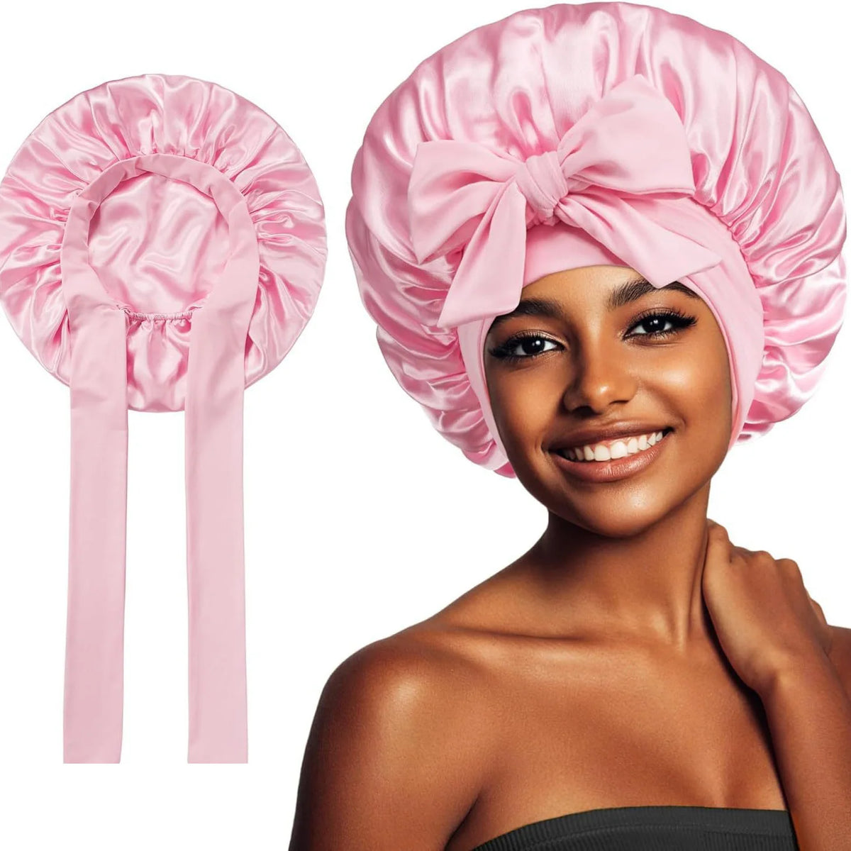 Women Spandex Wide Stretchy Satin Tie Bonnet